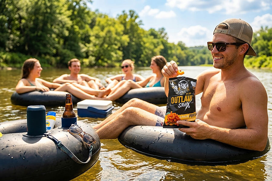 Enjoying Outlaw Snax on the river